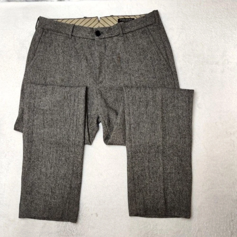 Banana Republic Pants Mens 33x32 Gray Herringbone Tweed Wool Lined Dress Slacks